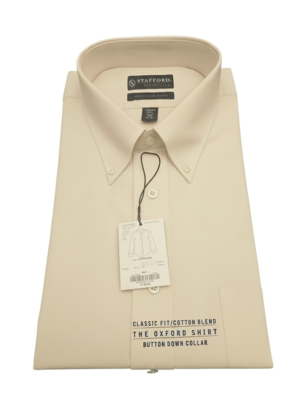 Stafford Essentials Men’s Oxford Button-Down Shirt Ecru Size 17 32-33